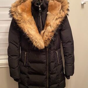 Mackage Black Puffer Coat with Fur Trim